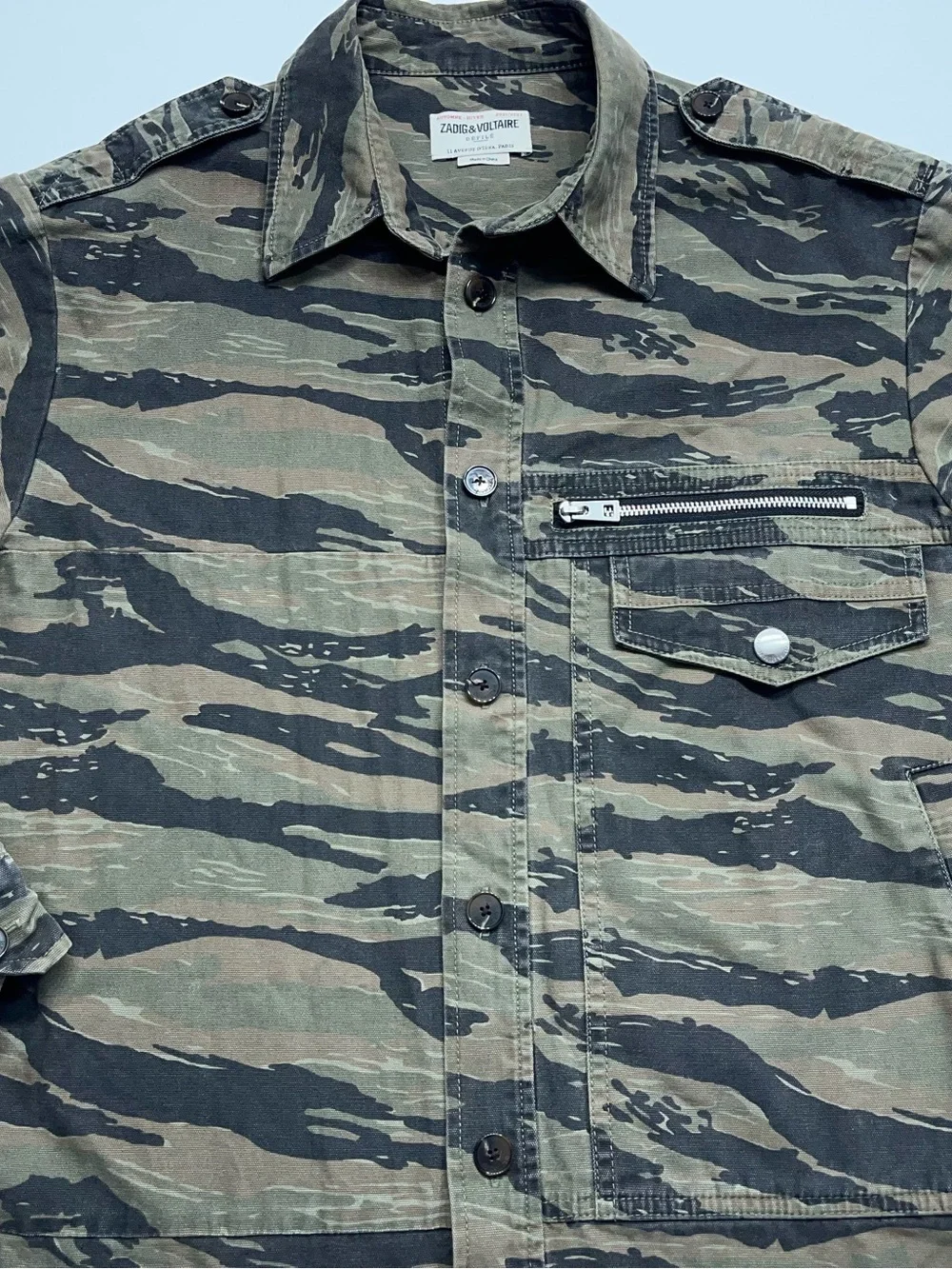 Zadig & Voltaire Paris Camo Jacket Mens Size Medium Button Up Canvas Troy Camou